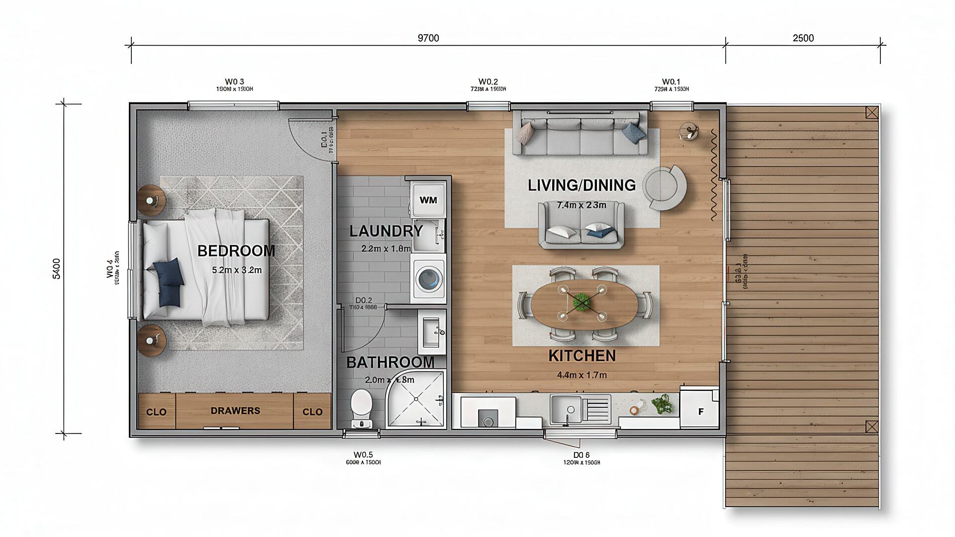 Interior_2D Plan_ 53m2 one bedroom design