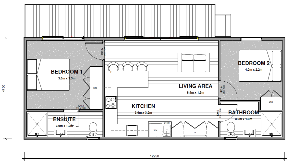 MD59D-122.475 59m2 Granny Flat Home Design - 2-Bedroom and 2-Bathroom - Edited