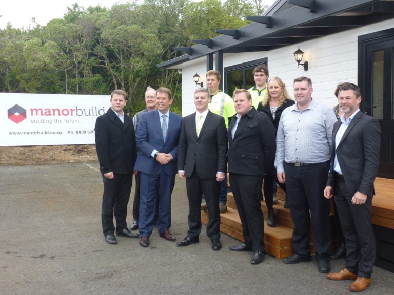 Prime minister Bill English visits the Manor Build factory in New Plymouth